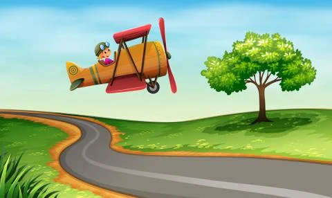 A plane above the winding road Stock-Illustration