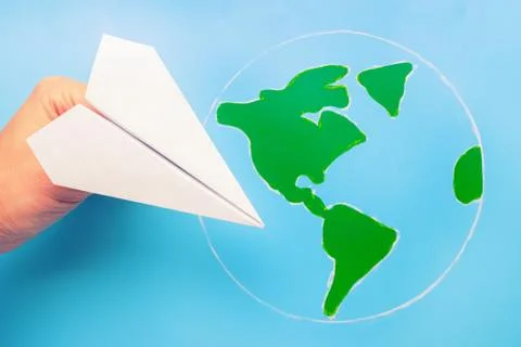 Plane above world map Stock Photos