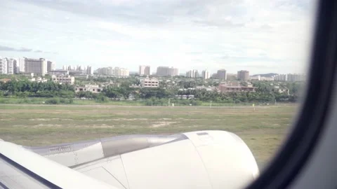 The plane accelerates to take off,View from the inside of the cabin. Stock Footage 205287199