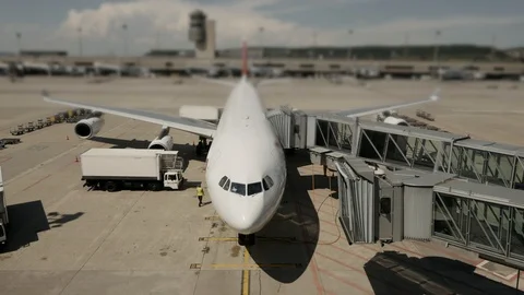 Plane Aircraft Preparing for Global Flight at International Airport Video stock 98558117