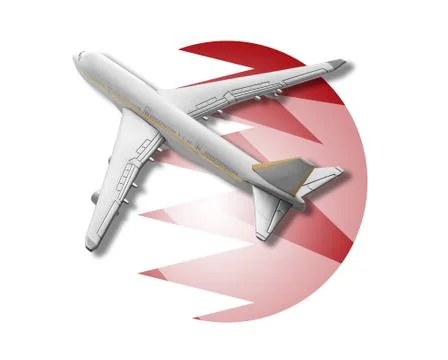 Plane and Bahrain flag. Stock Illustration