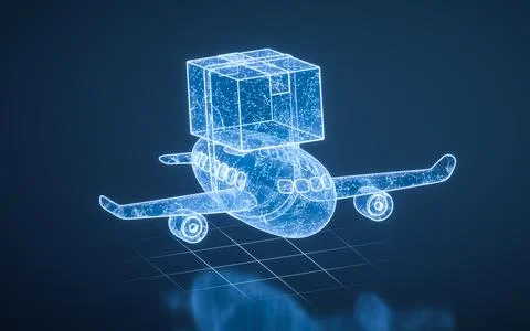 Plane and cargo with blue technology structure, 3d rendering. イラスト素材