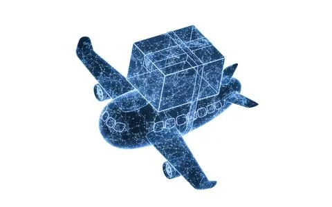 Plane and cargo with blue technology structure, 3d rendering. Stock Illustration