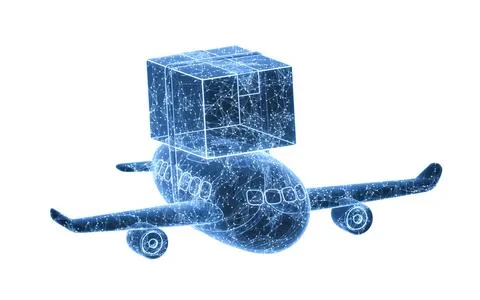 Plane and cargo with blue technology structure, 3d rendering. 库存插图