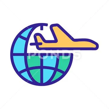 Plane and earth icon vector. Isolated contour symbol illustration Stock Illustrationen