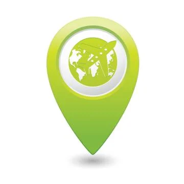 Plane AND globe GREEN map pointer Stock Illustration