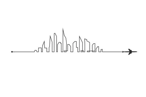 Plane and its track and skyline on white background. Vector illustration Stock Illustration