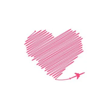 Plane and its track in the shape of a heart on white background. Vector Stock-Illustration
