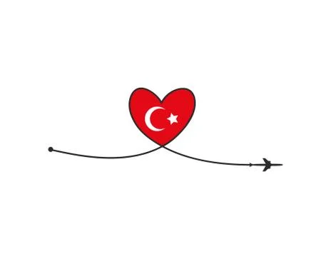 Plane and its track in the shape of a heart and turkey flag on white background Stock Illustration