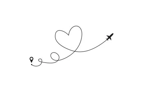 Plane and its track in the shape of a heart on white background. Vector Illustrazione stock