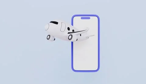Plane and smartphone for booking plane tickets, Travel online 3d illustration Stock Illustration
