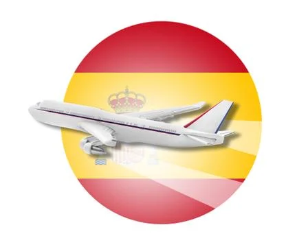 Plane and Spain flag. Stock Illustration