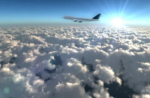 Plane and sun flare Stock Illustration