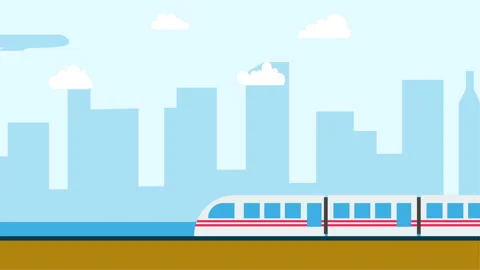 Plane And Train in Scenery. 4k Animation Stock Footage 283330193