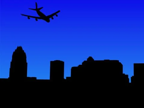 Plane arriving in austin Ilustración de archivo