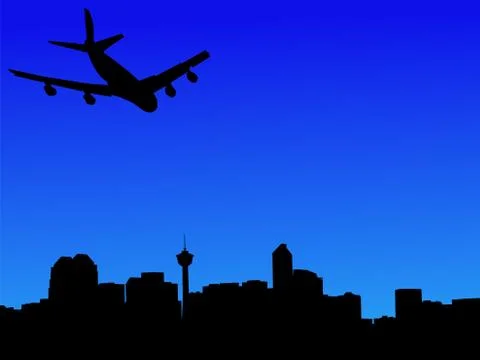 Plane arriving in calgary Ilustración de archivo