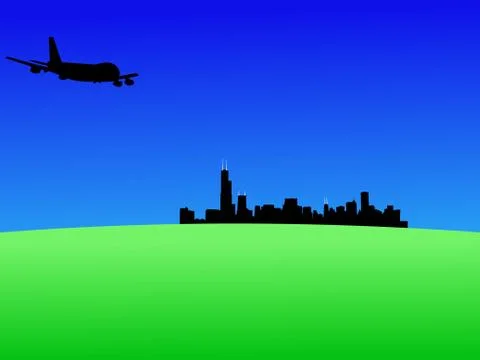 Plane arriving in chicago Ilustración de archivo