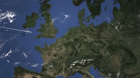 Plane arriving to Leipzig, Germany from west, intro 3D animation Stock Footage 110356816