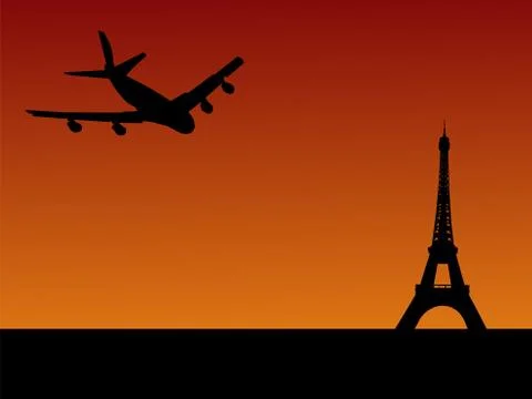 Plane arriving in paris Illustrazione stock