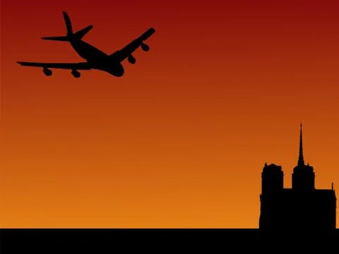 Plane arriving in paris Illustrazione stock