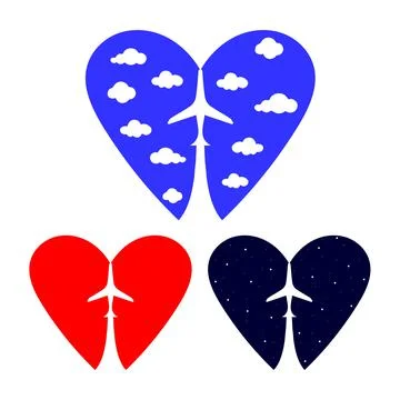 Plane on the background of the heart. Illustrazione stock