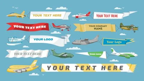 Plane banner vector airplane or aircraft with blank message advertisement and Stock Illustration