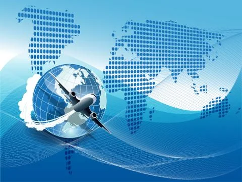 Plane on blue globe Stock Illustration