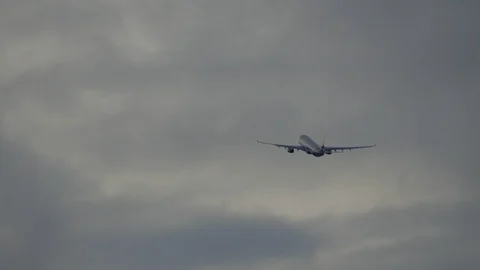 Plane in blue sky flying away Video stock 86857023