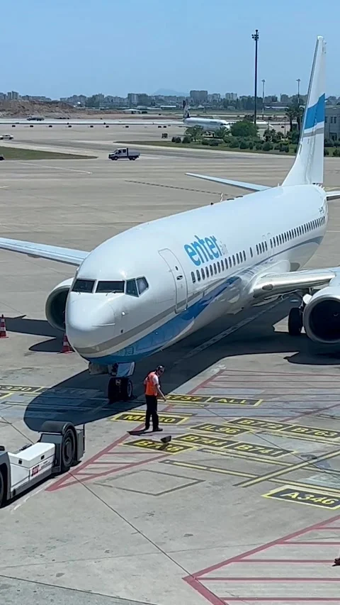 The plane before boarding passengers on the runway. Stock Footage 317849582