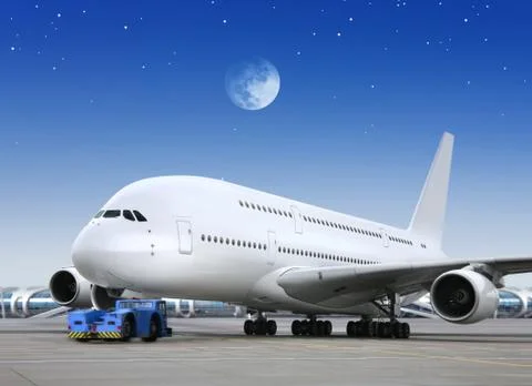 Plane in the bright of the moon Stock Illustration
