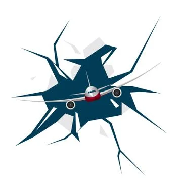 The plane broke through the paper. The background is white. Stock Illustration