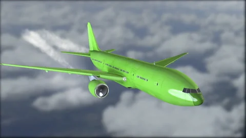 The plane changes course and drops altitude A green is flying in the clouds. Blu Stock Footage 146693966