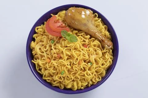 Plane, chicken, egg, beef, prawn instant noddle's isolated on white backgroun 写真素材