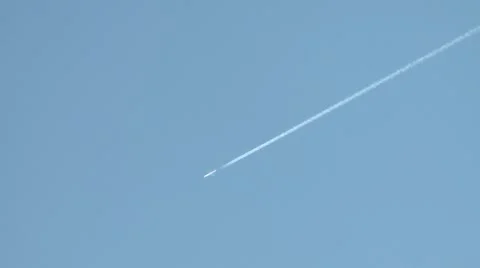 Plane on clear sky going diagonally across screen Stock Footage 2855175