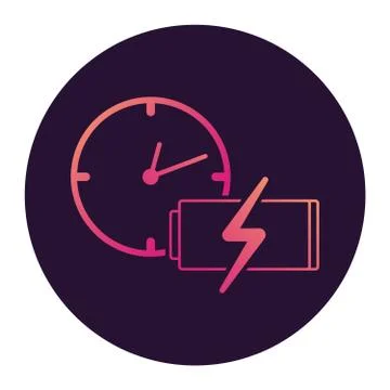 Plane clock icon gradient.Passenger jet .Flight status sign. Illustrazione stock