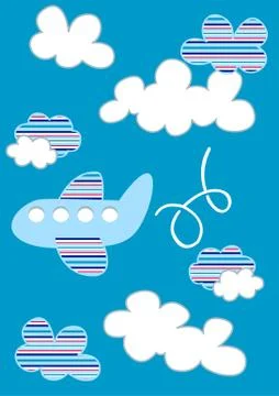 Plane in clouds with stripes Stock Illustration