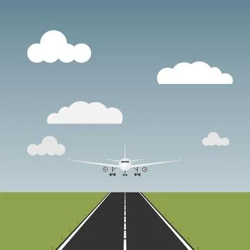 The plane comes to land, the plane is on the runway Stock Illustration