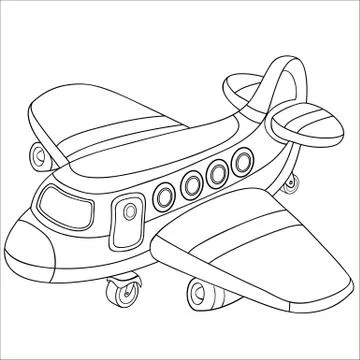 Plane in contour, isolated object on a white background, Stock Illustration