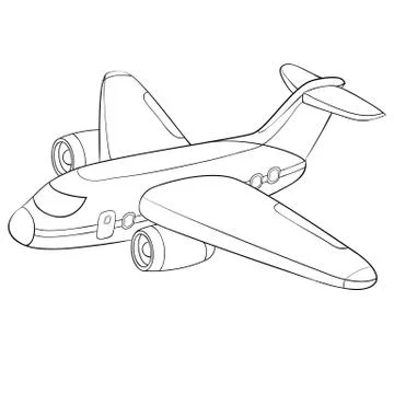 Plane in contour, isolated object on a white background, Stock Illustration
