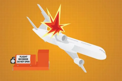 Plane crash falling down from sky with flight recorder as the clue Stock Illustration