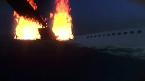 Plane crash in the ocean at night Stock Footage 23946126