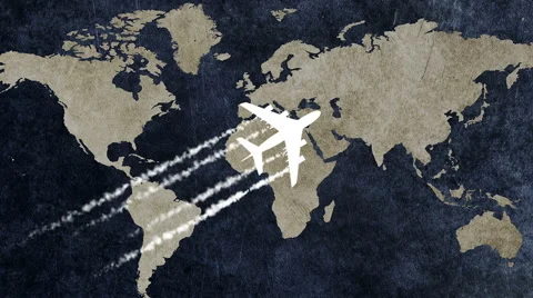 A plane crossing the face of the Earth map Stock Footage 40724058
