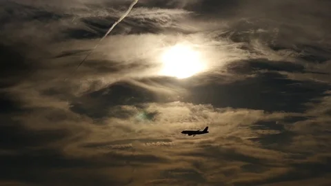 The plane in the dark sky Stock Footage 84309023