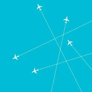 Plane with dashed path lines. airplane flight route Stock Illustration