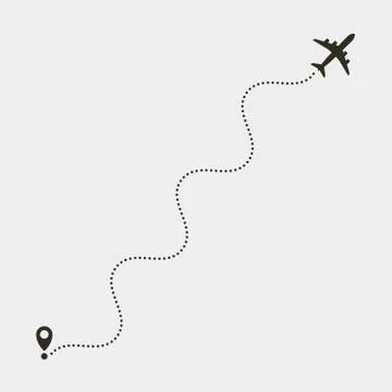 Plane with dashed path lines. airplane flight route. Stock Illustration