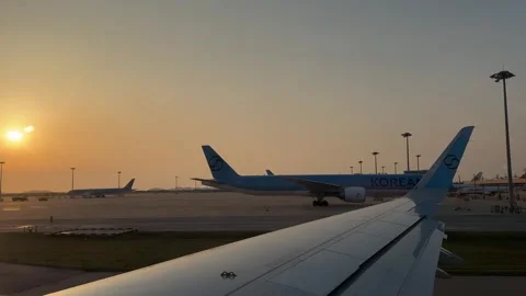 Plane Drive Down the Airport Runway before Take Off at Incheon Airport Stock Footage 336276404