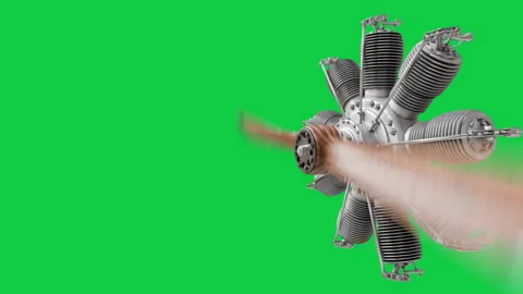Plane engine chromakey showcasing detailed tubes, metallic components, propeller Stock Footage 321007977