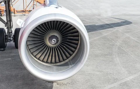 Plane Engine closeup view - ready to take off jet Stock Photos
