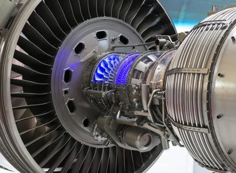Plane engine element. Turbine blades. Blue light 写真素材