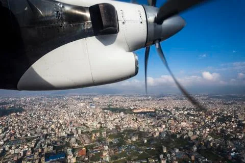 Plane engine, flying over kathmandu in nepal 写真素材